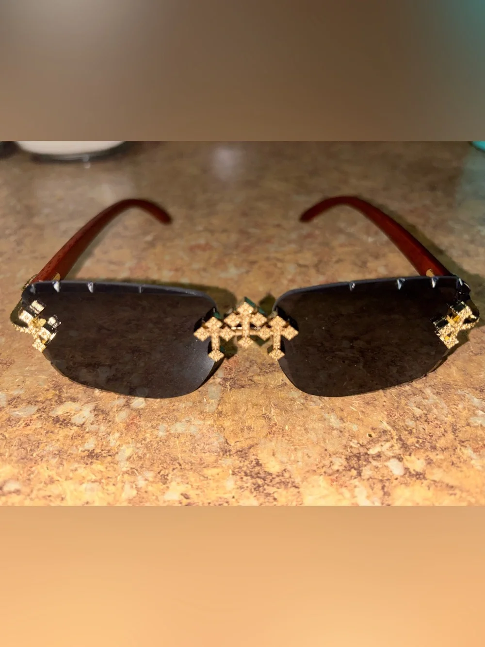 SLNP Gallery Black Sunglasses with Gold Cross Accent